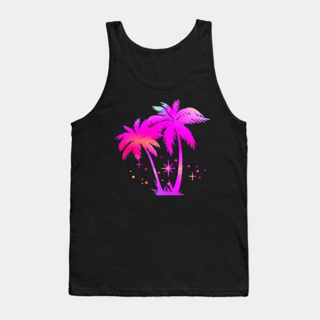 Hot Pink Rainbow Palm Trees With Glitter Stars Tank Top by ThePinkPrincessShop